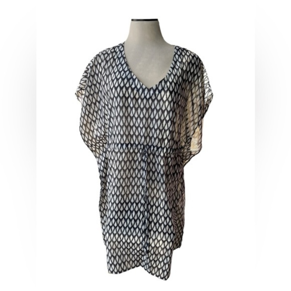 TALBOTS‎ Black White Patterned Beach Swim Cover Up Tunic Cotton Size Small